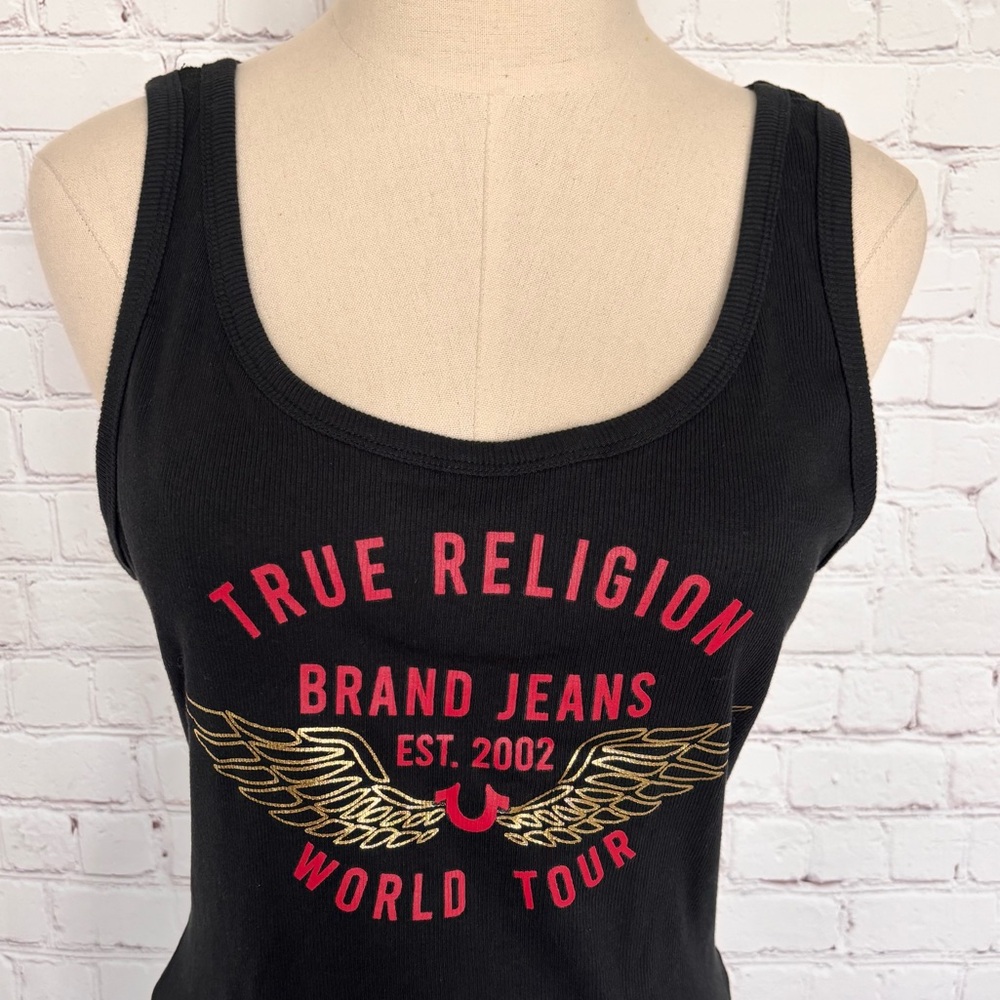TRUE RELIGION Black Ribbed Wing World Tour Tank Top--NWT--L - Picture 4 of 13